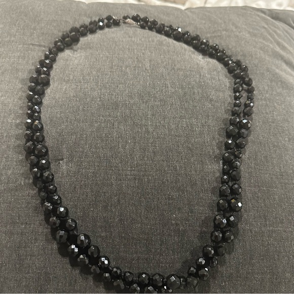 Vintage Jet Black Glass Multi Strand Bead Necklace - Picture 5 of 8